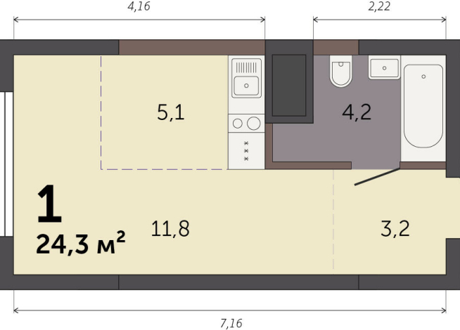 24.30 м² | 11 - 32 эт.
