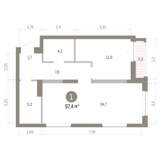 57.00 м² | 14 - 16 эт. 00