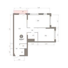 70.00 м² | 22 - 25 эт. 00