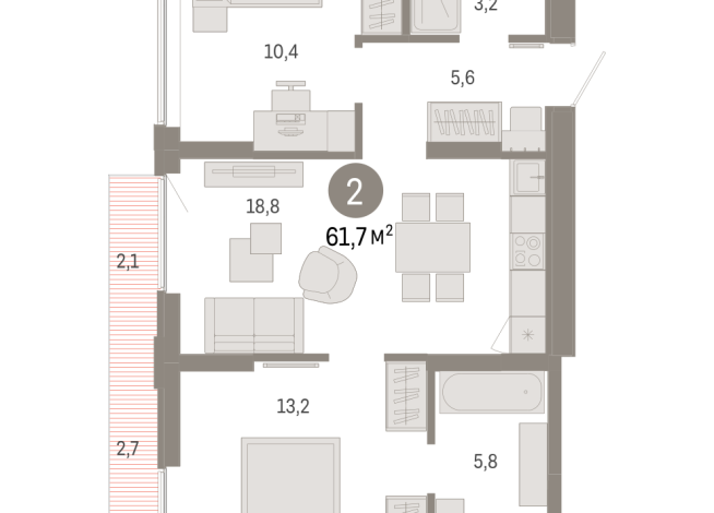 61.00 м² | 2 - 6 эт.