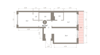 64.00 м² | 8 - 9 эт.