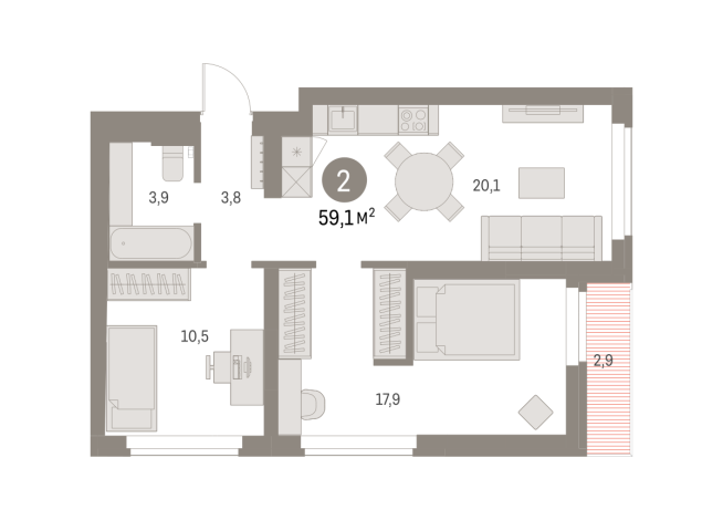 59.00 м² | 2 - 9 эт.