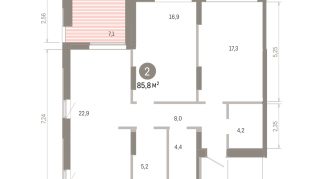 85.00 м² | 13 - 16 эт.