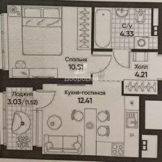 1-к квартира | 34.50 м² | 5 - 9 эт. 50