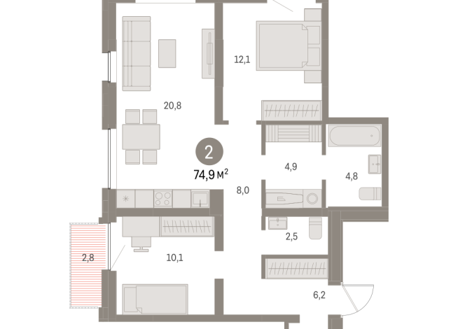 74.00 м² | 8 - 16 эт.
