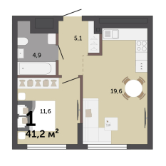 40.90 м² | 1 - 17 эт. 00