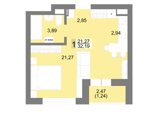 35.00 м² | 26 - 27 эт.