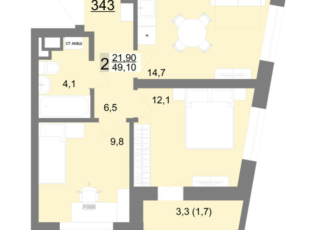48.40 м² | 17 - 26 эт.
