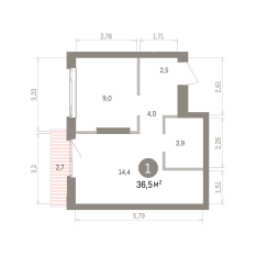 36.00 м² | 13 - 25 эт. 00