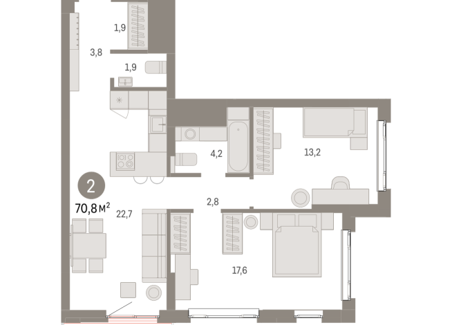 70.00 м² | 22 - 25 эт.