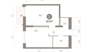 42.00 м² | 10 - 16 эт.