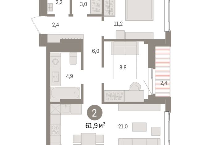 61.00 м² | 6 - 16 эт.