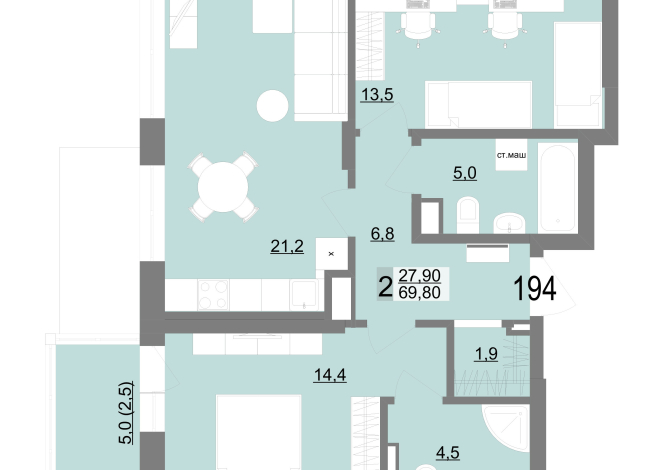 69.80 м² | 8 - 25 эт.