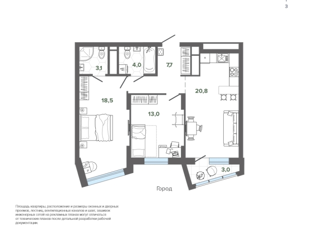 70.09 м² | 22 - 25 эт.