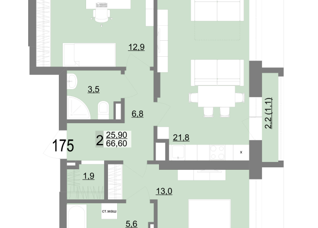 66.60 м² | 4 - 25 эт.