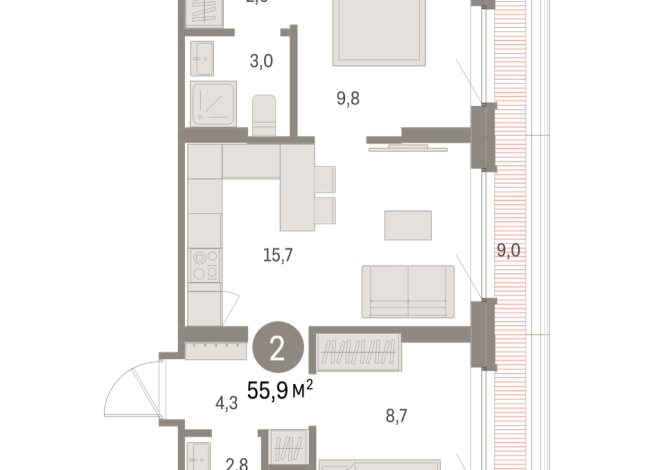 55.00 м² | 7 - 8 эт.