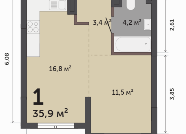 35.90 м² | 4 - 9 эт.