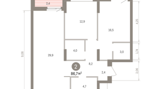 86.00 м² | 3 - 16 эт.