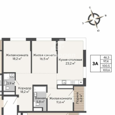 3-к квартира | 97.30 м² | 7 - 24 эт. 30