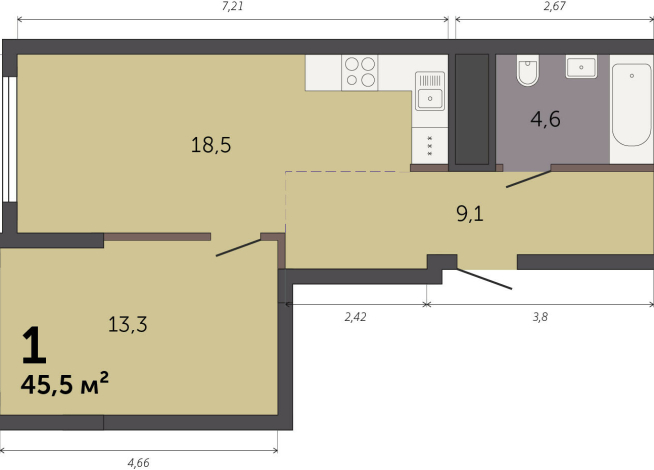 45.50 м² | 31 - 32 эт.