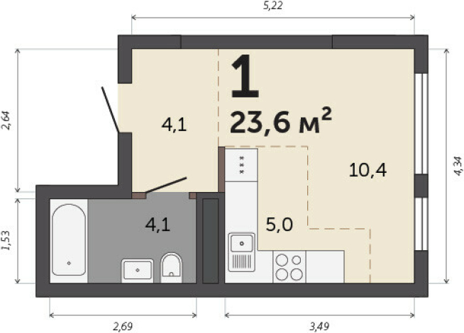 23.60 м² | 30 - 30 эт.