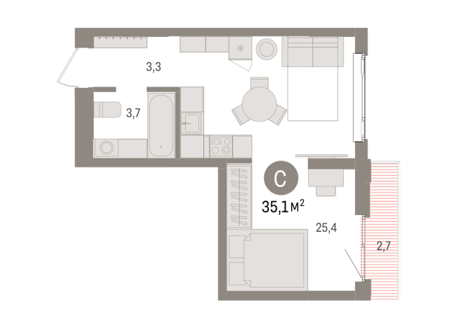 35.00 м² | 12 - 16 эт.