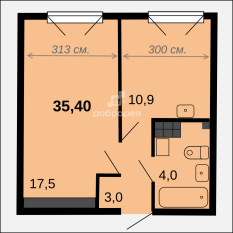1-к квартира | 35.40 м² | 4 - 15 эт. 120