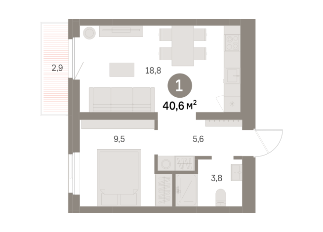 40.00 м² | 6 - 9 эт.