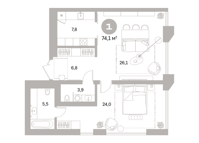 74.00 м² | 11 - 25 эт.