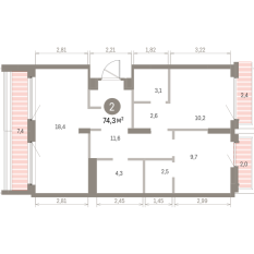 74.00 м² | 9 - 9 эт. 00