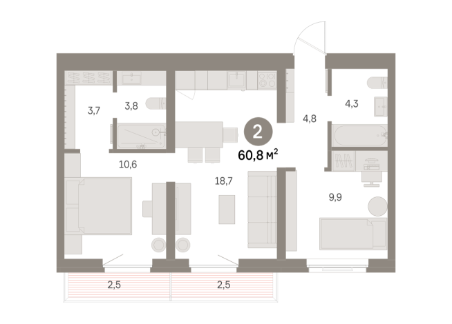 60.00 м² | 3 - 8 эт.