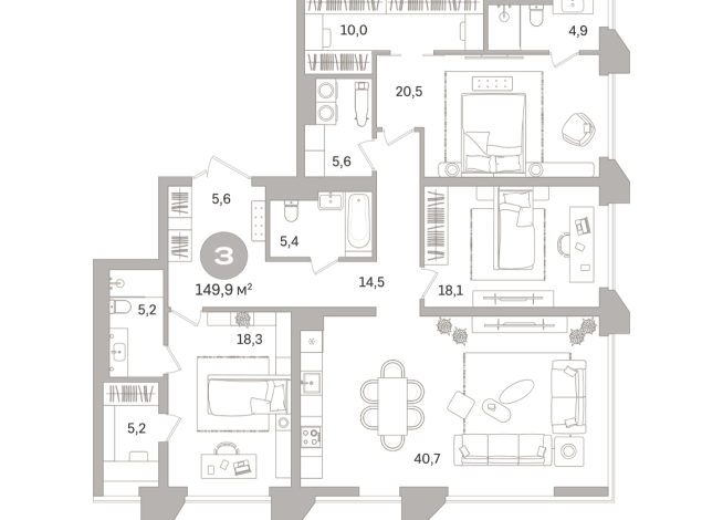 149.00 м² | 6 - 21 эт.