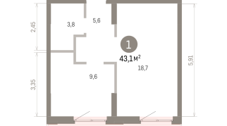 43.00 м² | 5 - 7 эт.