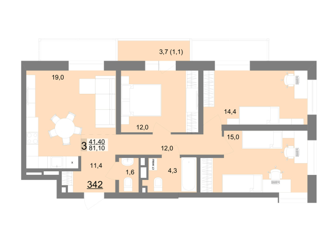 78.50 м² | 17 - 26 эт.