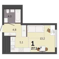 27.10 м² | 21 - 32 эт. 00