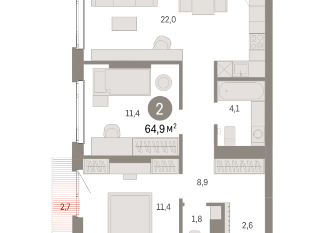 64.00 м² | 14 - 25 эт.