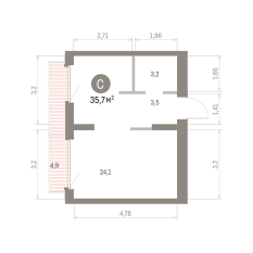 35.00 м² | 9 - 9 эт. 00