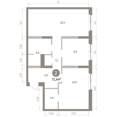 71.00 м² | 9 - 9 эт. 00