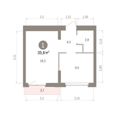 35.00 м² | 5 - 7 эт. 00