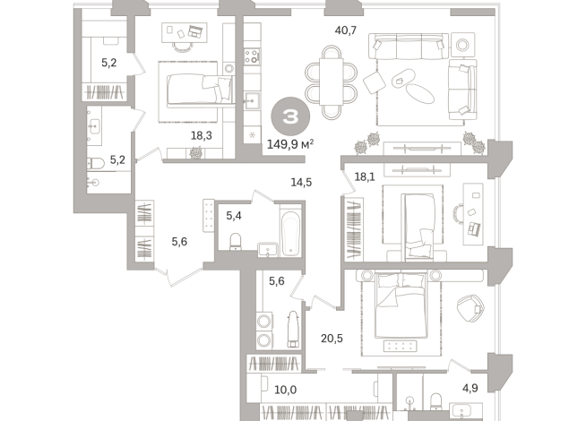 149.00 м² | 19 - 25 эт.