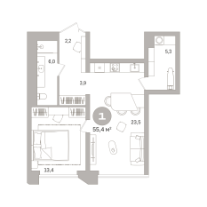 55.00 м² | 5 - 25 эт. 00
