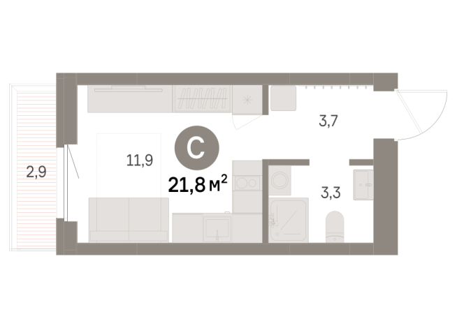21.00 м² | 5 - 9 эт.