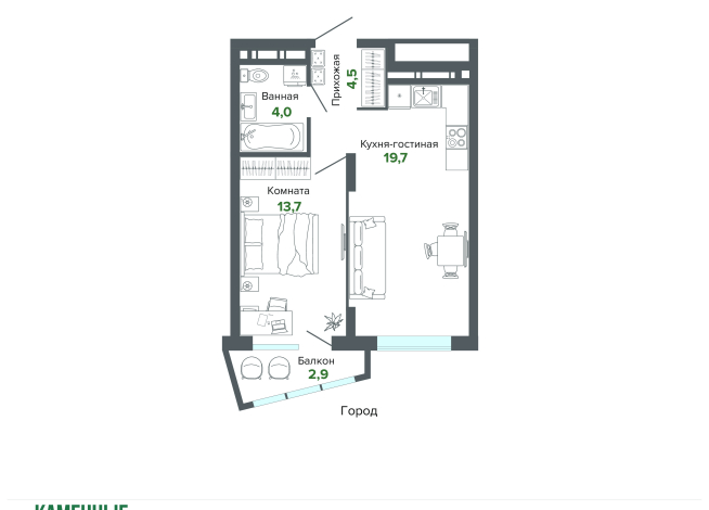 44.70 м² | 22 - 25 эт.