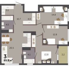 89.90 м² | 11 - 32 эт. 00