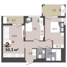 50.30 м² | 11 - 19 эт. 00