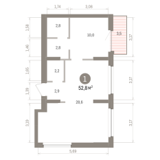 52.00 м² | 9 - 9 эт. 00