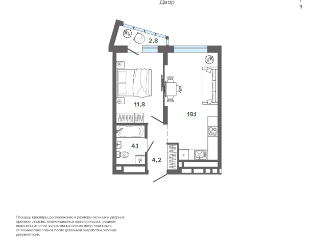 41.94 м² | 15 - 25 эт.