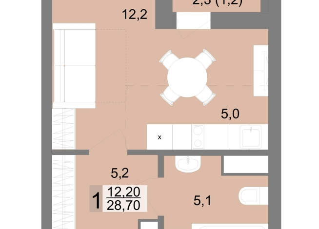 28.70 м² | 22 - 25 эт.