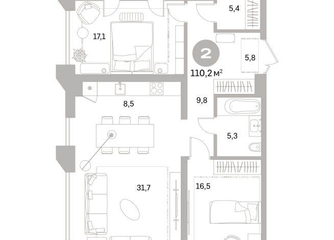 110.00 м² | 15 - 25 эт.