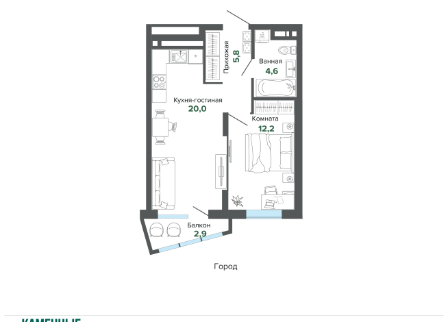 45.36 м² | 12 - 25 эт.